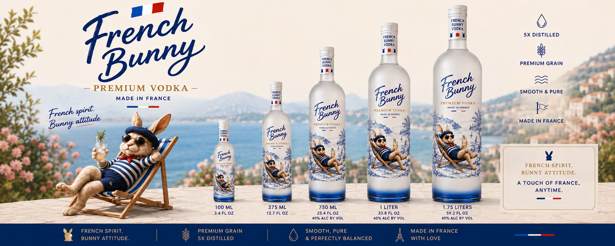 Vodka, French Bunny, Imported, Premium Vodka, Made In France