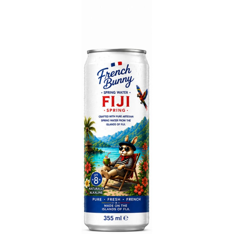 French Bunny, Pure Artesian  Sparkling Spring water from the  island of Fiji, 8 PH , 355 ml.