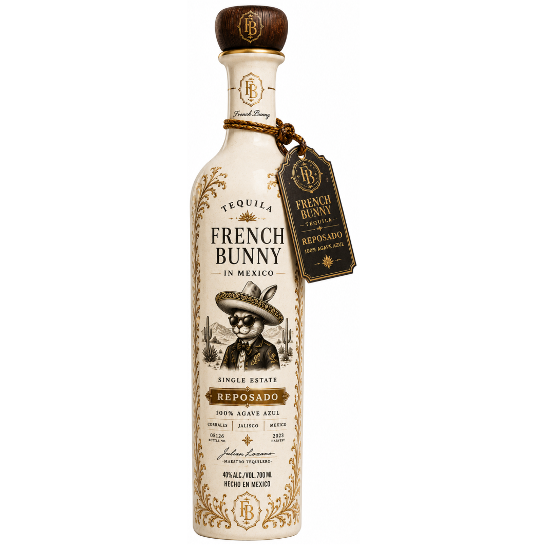 Tequila,  French Bunny, 100% BLUE WEBER AGAVE, Reposado, Zero Additives , 750 mL  , 40% , Luxury Ceramic Bottle (Copy)